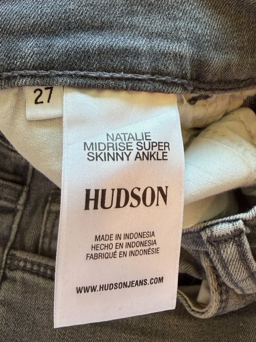 Hudson Natalie Mid-Rise Super Skinny Ankle Raw Hem Jean 27 Washed Black Gray